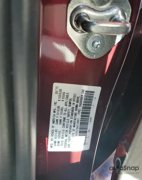 2016 Honda Accord Exl из США, поврежденный, VIN 1HGCR2F87GA018951